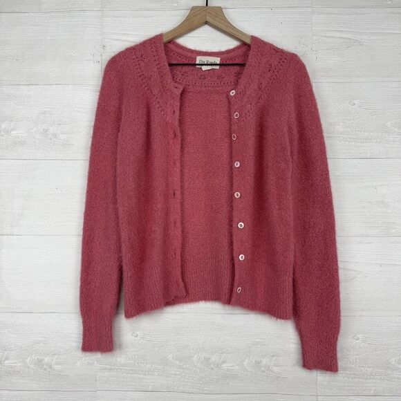 The Reeds x J.Crew‎ Size M Fuzzy Cardigan Sweater Flamingo Pink Eyelash Preppy - Picture 16 of 16
